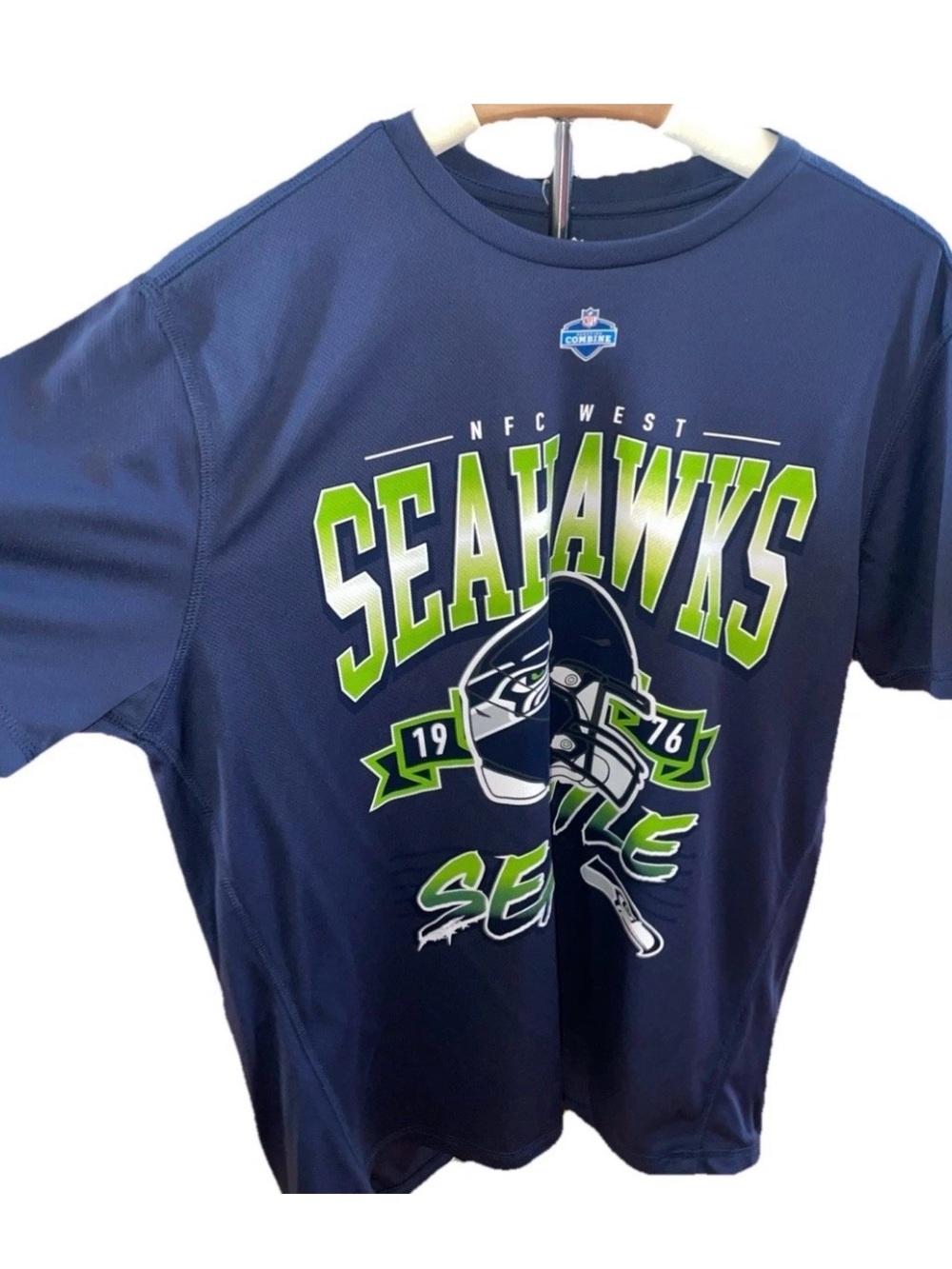 NFL Seattle Seahawks Navy Tee with Neon Green Graphics
